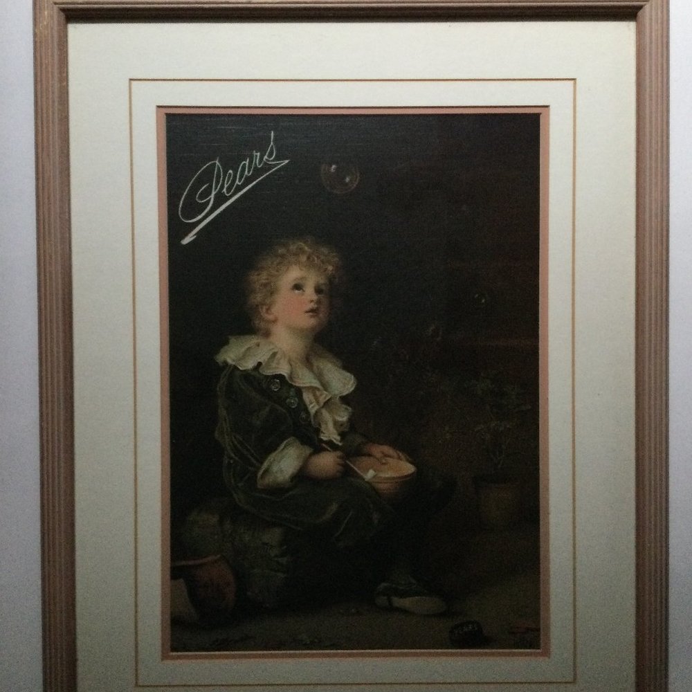 Pears boy with bubbles soap advertising print framed wall decor wall hanging